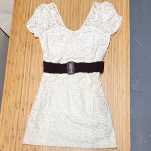 Guess Cream Lace Mini Dress with Brown Belt